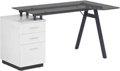Techni Mobili - Modern Home Office Computer Desk - Smoke Tempered Glass Top - Storage
