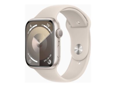 Apple Watch Series 9 (GPS) - 45 mm - starlight aluminum - smart watch with sport band - fluoroelastomer - starlight - band size: M/L - 64 GB - Wi-Fi, UWB, Bluetooth - 1.36 oz