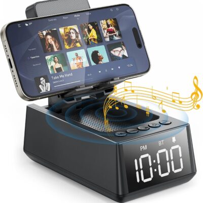 MT Cell Phone Stand w/ Wireless BT Speaker, 12H Time Display S207