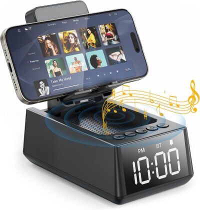 MT Cell Phone Stand w/ Wireless BT Speaker, 12H Time Display S207