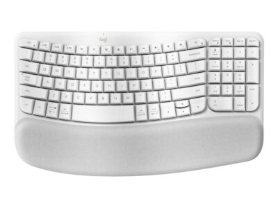 Logitech Ergo Series Wave Keys Wireless Ergonomic Keyboard with Cushioned Palm Rest, Off-white - Keyboard - with cushioned palm rest - wireless - Bluetooth LE - off-white